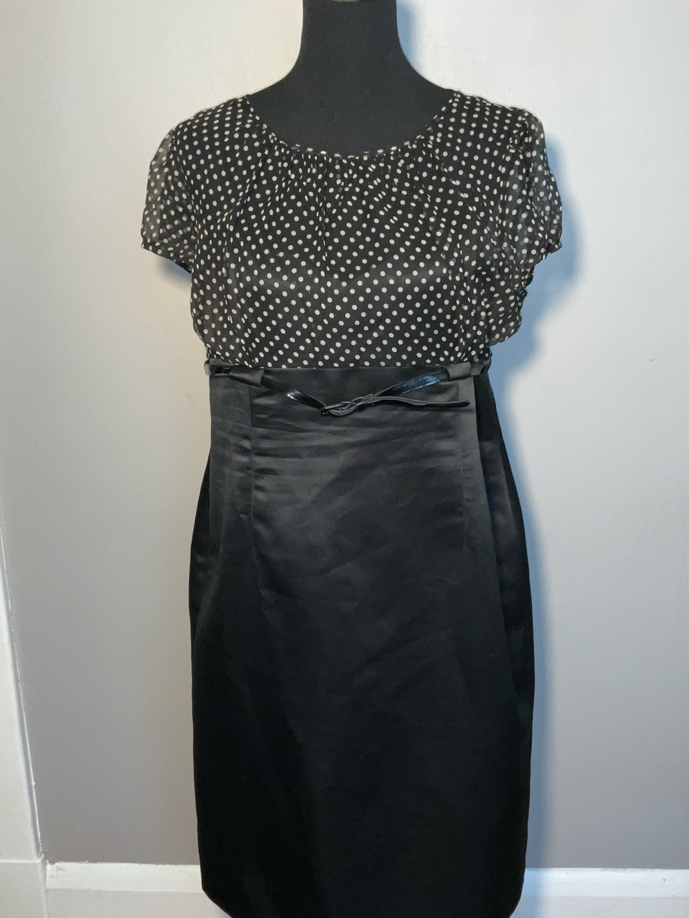 Black 100% Silk Top with Satin Pencil Skirt with Waist Bow Detail
